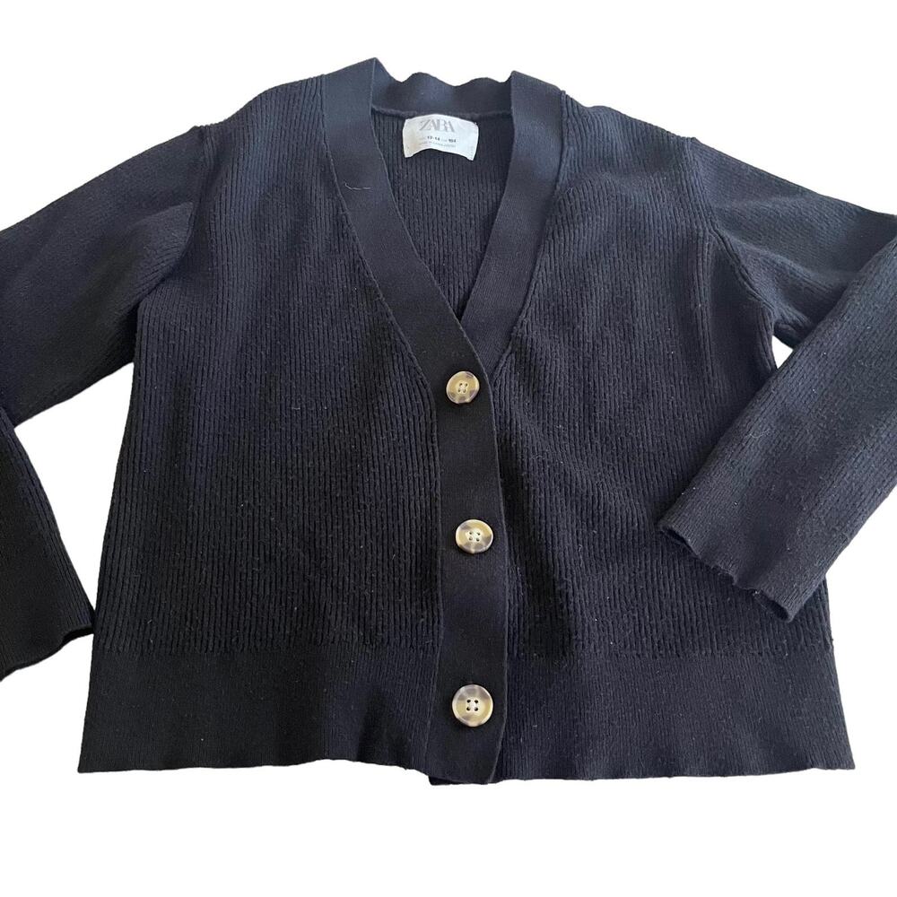 Zara girls black ribbed knit cardigan  13/14